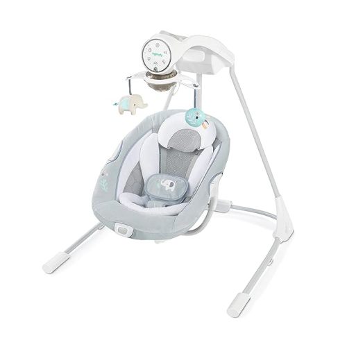 Ingenuity InLighten Soothing Swing - Swivel Infant Seat, Soothing Sounds, Lightweight Mesh - Dakota