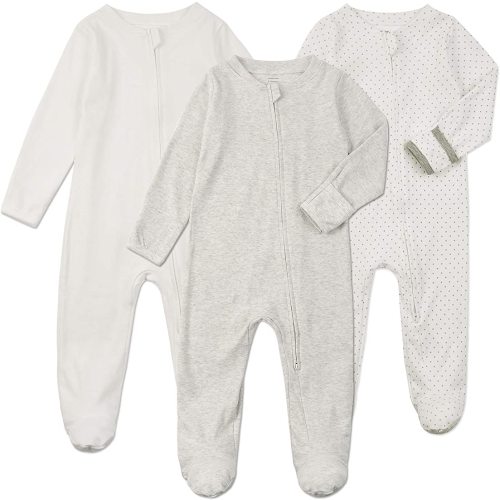 Aablexema Baby Footie Pajamas with Mittens - 3Pcs Infant Footed Sleeper Cotton Sleepwear Outfits