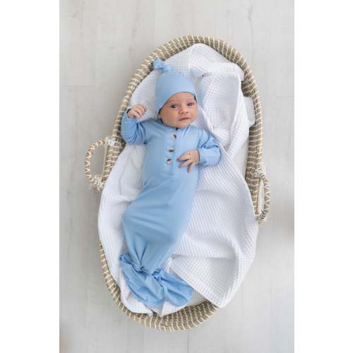 Baby Boy Newborn Gown & Hat Set in Baby Blue | Stroller Society