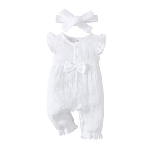 Renotemy Baby Girl Clothes Romper Infant Summer Bodysuit Outfits Cotton Linen Jumpsuits Newborn Essential Preemie Clothes