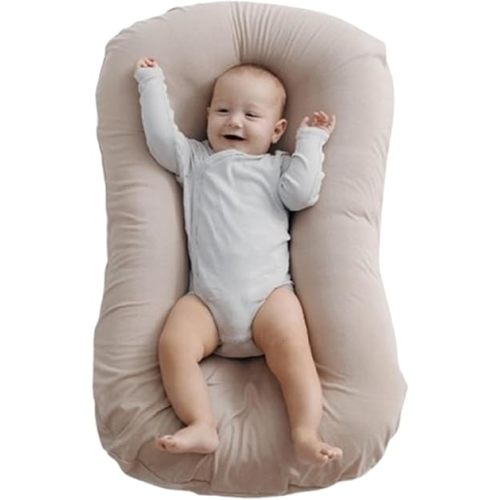 Jeeeun Baby Lounger Pillow Soft Organic Cotton Breathable Lounger for 0-24 Months Baby Lounger (Grey + Liner,93x45cm/36.6x17.7in)