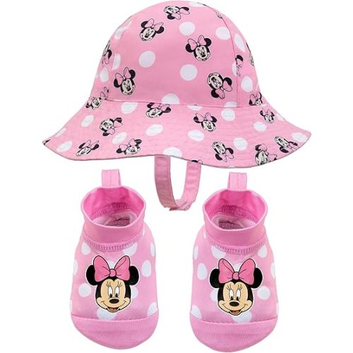 Disney Baby Swim Hat and Booties Set - Mickey Mouse, Minnie Mouse and Princess - UPF 50+ Sun Protection - 0-12 Months - Minnie Pink