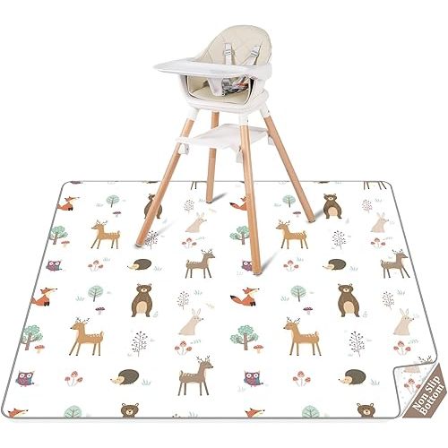 CLYMENE Splat Mat for Under High Chair | 51x51 Inch Anti-Slip Baby Splash Mat | Waterproof & Washable Spill Mat for Highchair Floor and Infant Play (Woodland Tale)