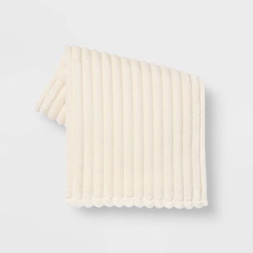 Ribbed Plush Throw Blanket Blush - Room Essentials™: Sensory Friendly, Flannel Texture, Machine Washable
