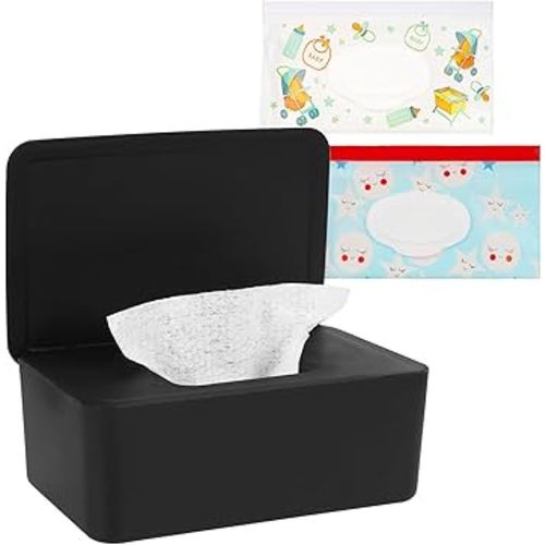 Diaper Wipes Dispenser Wipes Holder, Wipes Tissue Case Keeps Wipes Fresh Tissue Wipes Container with Lid (Black)