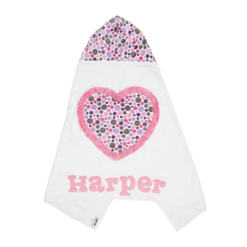 Personalized Ruffle Heart Hooded Towel, White