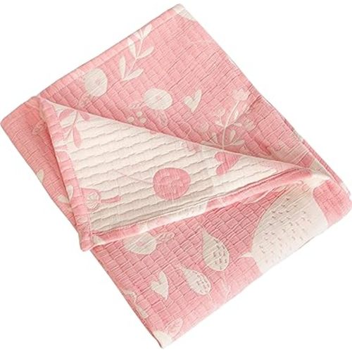 NTBAY 3 Layer Toddler Blanket, Muslin Cotton Jacquard Bed Blankets, Lightweight Thermal Baby Blanket, Super Soft and Warm Crib Blanket for All Seasons, Decoration Gift, 30"x40", Pink Owl