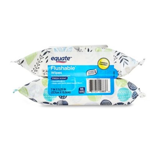 Equate Hypoallergenic Flushable Wet Wipes, Fresh Scent, 96 Wipes, 2 Pack