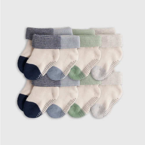 Organic Gripper Fold Over Socks 8-Pack - Baby Boy