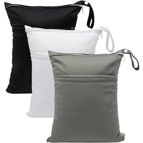 babygoal Wet Dry Bags for Baby Cloth Diapers, Waterproof Washable Travel Bags, Beach, Pool, Gym Bag for Swimsuits & Wet Clothes with 2 Pockets 3 Pack L-BWG