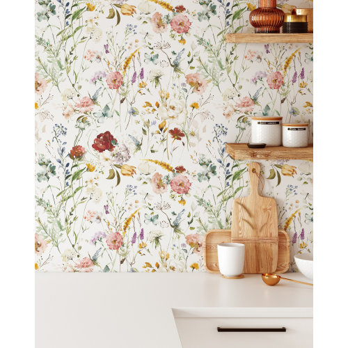Wildflower Floral Wallpaper | Removable Self Adhesive Watercolor Wallpaper | Floral Peel and Stick or Pre-Pasted Wallpaper | Eco Friendly