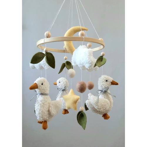 Mobile for baby, forest mobile, goose, mobile in the crib, gift for a newborn, toy in the crib, mobile on the farm, toy goose, three geese