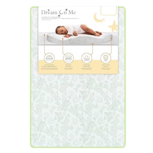 Dream On Me 2-in-1 Breathable Two-Sided 3" Portable Crib Mattress | Waterproof Cover | Dual Sided | Fits Portable/Mini Cribs | Fiber Core | Promotes Airflow, 1 Count (Pack of 1)