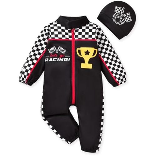 0-24 Months Baby Boy Romper Race Car Outfit Infant Long Sleeves Zipper Jumpsuit
