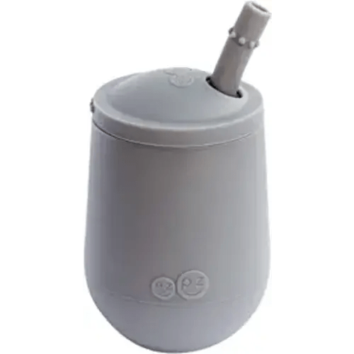 ez pz Mini Cup + Straw Training System - 100% Silicone Training Cup for Infants + Toddlers - Designed by a Pediatric Feeding Specialist - 12 Months+ (Gray)