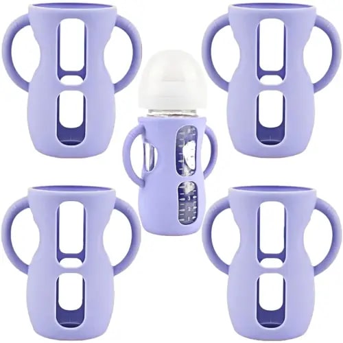 4 Pack Silicone Sleeves for Avent Natural Glass Baby Bottles, Silicone and Easy-Grip Handles for Drop Protection, Compatible with Philips Avent 4/8 OZ Glass Bottle (Light Purple, 8 OZ)