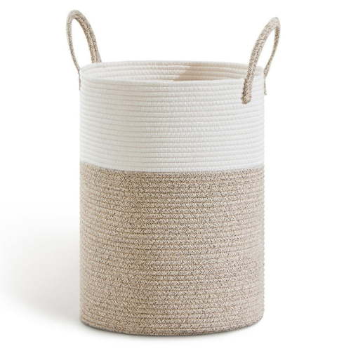 SOJERKI Cotton Woven Rope Laundry Hamper,Storage Decorative Basket for Blankets,Dirty Clothes,Toys,Plant Pot-Brown,30L