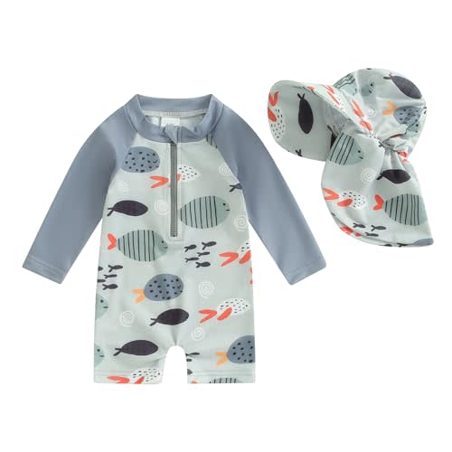 Hnyenmcko Baby/Toddler Boy Rash Guard Swimsuit Long Sleeve One Piece Zipper Swimwear Sunsuit Infant Bathing Suit Beachwear