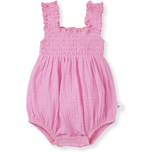 Burt's Bees Baby Romper Jumpsuit, 100% Organic Cotton One-Piece Outfit Coverall - 6 Months - Pink Muslin Bubble