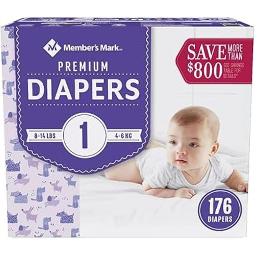 Member's Mark Premium Baby Diapers, Size 1 (8-14 Pounds), 176 Count