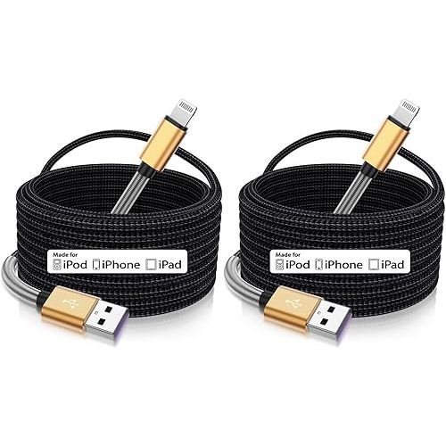 Cabepow 15 FT Extra Long iPhone Charger Cord 2Pack, [Apple MFi Certified] iPhone Charging Cable, 2.4A Nylon Braided Lightning Cable for iPhone 12/11 Pro Max/ 11 Pro/XS Max/XS/XR/X/ 8 Plus/ 8-Gold