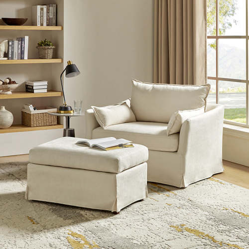 Miles Slipcovered Armchair with Large Ottoman - Hulala Home