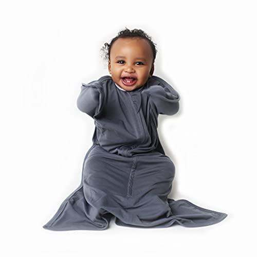SleepingBaby Poly Zipadee-Zip Swaddle Transition Baby Swaddle Blanket with Zipper, Cozy Baby Sleep Sack Wrap (Medium 6-12 Months | 18-26 lbs, 29-33 inches | Classic Grey)