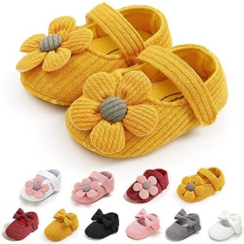 Baby Girls Mary Jane Flats with Bowknot Flowers Soft Newborn Infant First Walkers Crib Shoes Wedding Party Christmas Dress Shoes