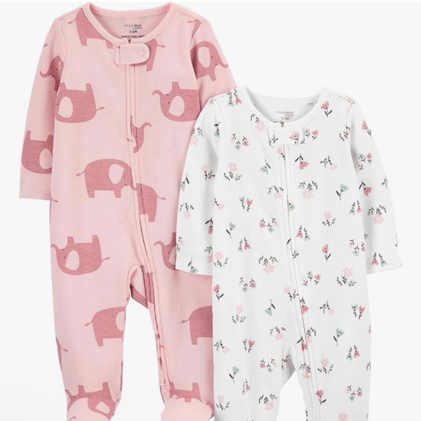 Simple Joys by Carter's Baby Girls' 2-way Zip Thermal Footed Sleep and Play, Pack of 2