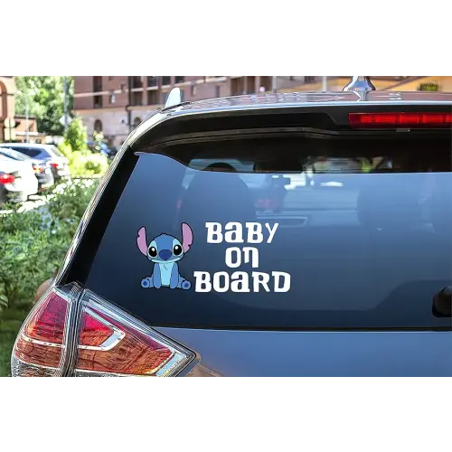 Rainbow Animated Design Cute Baby Stitch Baby on Board Funny Little Super Hero Windows Cars Laptop 2 Parts Stickers
