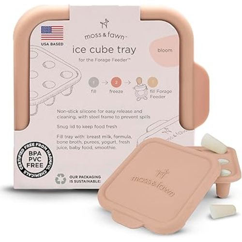 Moss and Fawn Ice Cube Tray - Forage Feeder Freezer & Teething Popsicle Mold for Breast Milk, Formula, Bone Broth, Purees, & Baby Food - BPA, Lead, & PVC-Free - Bloom
