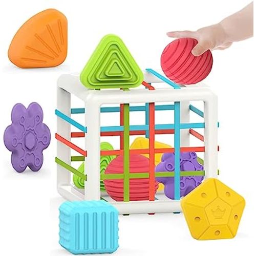 MINGKIDS Montessori Toys for 1 Year Old, Toy 6 Pc Multi Sensory Shape, Toddler Developmental Learning Toys Birthday Gifts, Baby Toys 12 Month