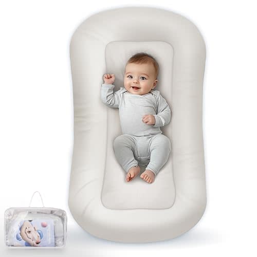 Baby Lounger - Baby Lounger for Newborn, Infant Lounger for Home and Travel, Soft Cotton, Newborn Babies Essentials Gifts, White