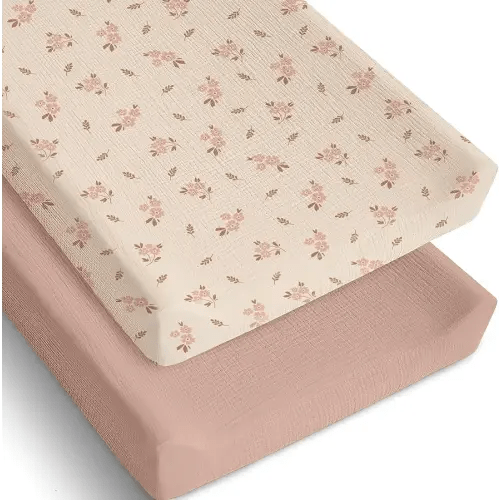 Mi Flor 2 Pack Muslin Changing Pad Cover – Ultra Soft CPC Certified Baby Changing Table Cover with Elastic Corners, 360° Fit, Lightweight, Breathable, Fits Most Changing Pads