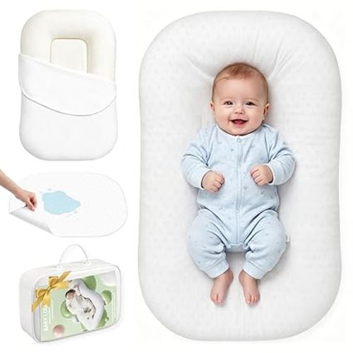 UMEIJA Baby Lounger Infant Support Cushion with Separate Waterproof Pad for 0-24 Months Baby Lounger Pillow Soft Cotton Breathable Infant Floor Seats & Loungers for Newborn Baby Gifts Travel Essential