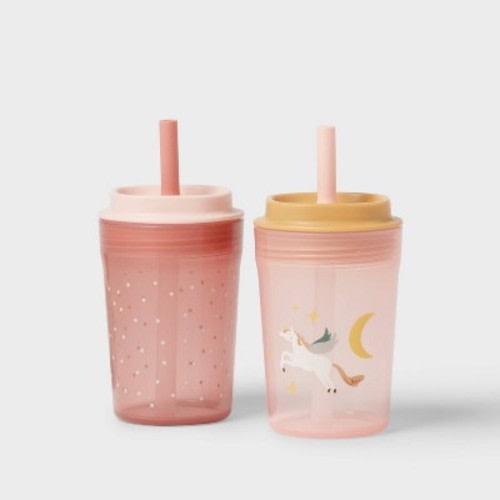 Kids' 14oz 2pk Unicorn Single Wall Recycled Straw Tumblers Pink - Pillowfort™: Toddler Straw Cup, Dishwasher-Safe