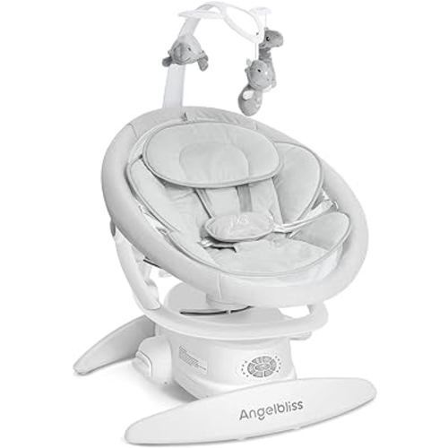 Angelbliss 3 in 1 Baby Swing with Motion Detection, Portable Baby Swings for Infants with Removable Rocker & Stationary Seat, Bluetooth Enabled with 3 Unique Motions (White)