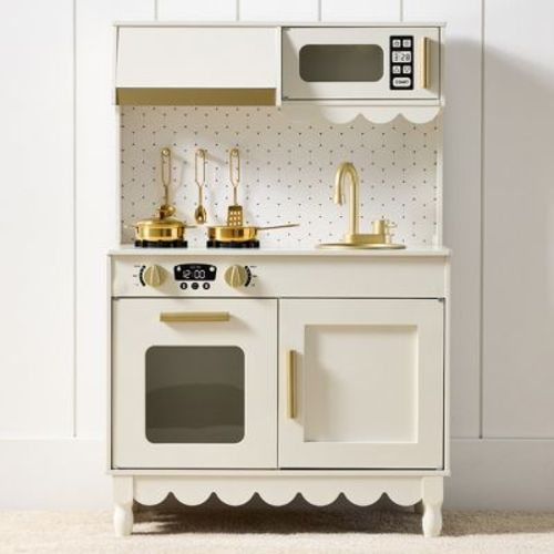 Best Choice Products Pretend Play Cottage Kitchen Wooden Toy Set For Kids W/ 5 Accessories, Oven - Cream