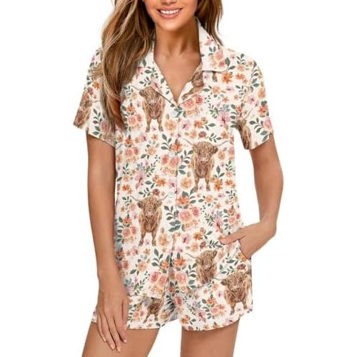 Pajamas for Women Set Summer Button Up Womens Pajama Sets Short Sleeve V Neck Sleepwear