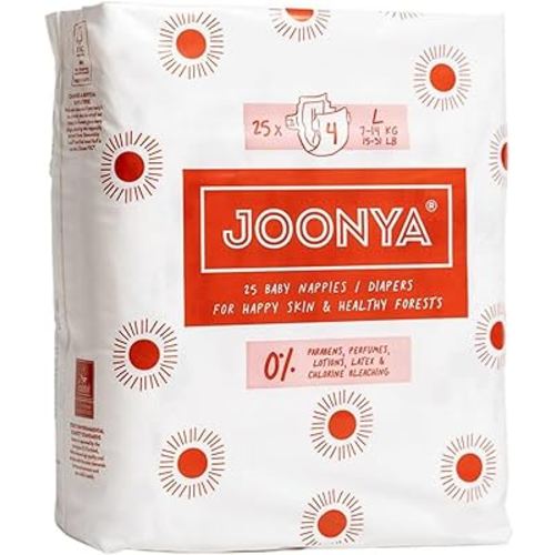 Joonya Baby Diapers, Size 4 L (15-31 lb) - 1 Bag of 25 - **New Range** - NonToxic, Eco-Friendly, Ultra Slim, Overnight Use - Made in Denmark