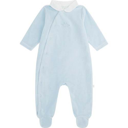 Crown Peter Pan Collar Velour Sleepsuit, Blue - Marie-Chantal Rompers | Maisonette