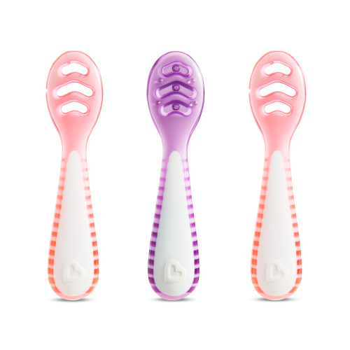 Munchkin® Gentle Dip™ Multistage First Infant Spoons, Pink/Purple, Unisex, 3 Pack