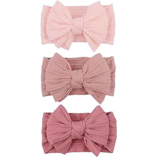 LemonSpace Handmade Baby Girls Headbands Soft Stretchy Nylon Hair Bands Hair Accessories Bows for Newborn Baby Girls Infant Toddlers Kids (Pink)
