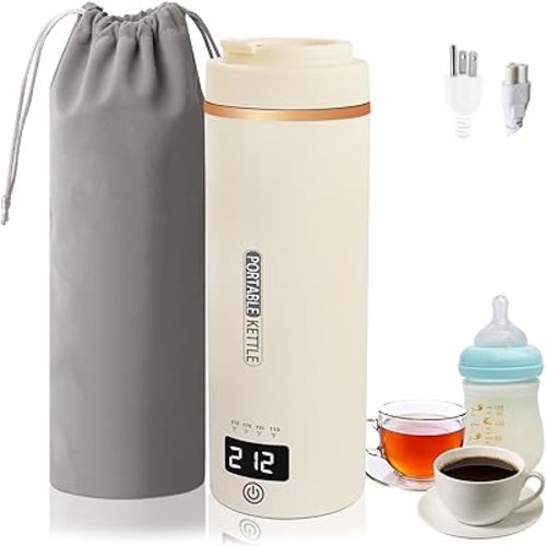 Electric Kettle For Travel Portable Small Kettle 0.5L(17 OZ), Fast Boiling Mini Water Kettle 316 Stainless Steel For Tea/Coffee, Hot Water Boiler with 4 Temperature,Auto Shut-Off,110V (Beige)