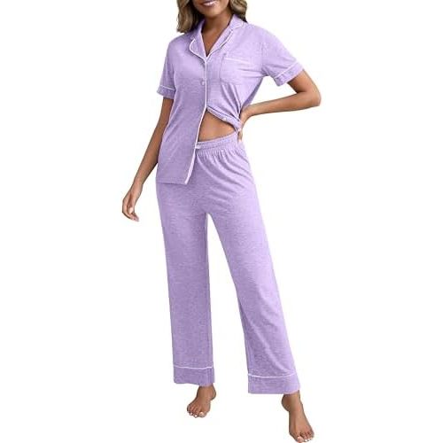PNAEONG Womens Pajama Sets Short Sleeve Button Down Sleepwear 2 Piece Lounge Sets Soft Pj Sets