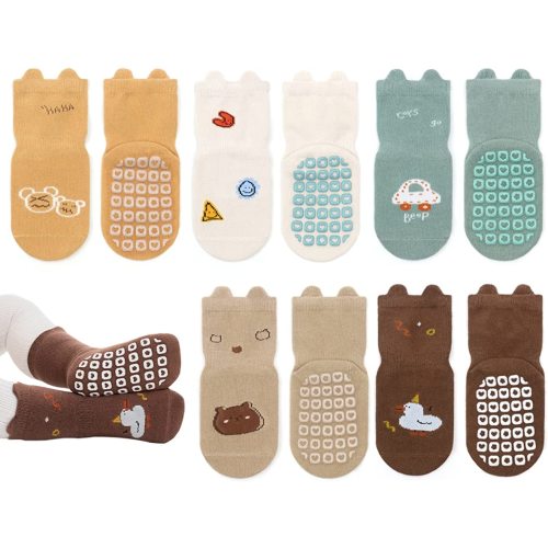 Exegawe Toddler Non Slip Socks, Cute Baby Socks with Grips Crew Socks 5 Pairs