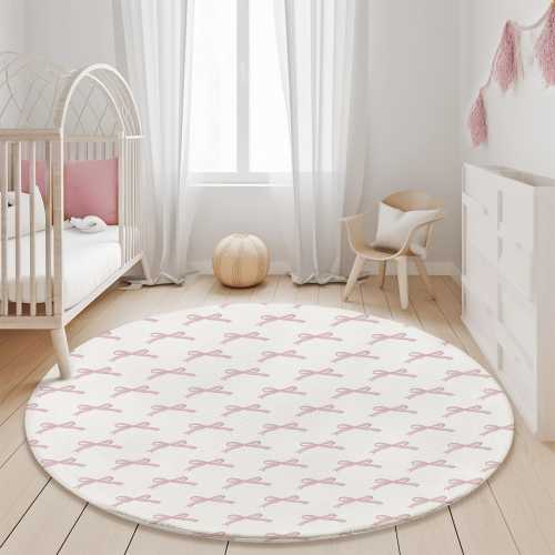 Pink Bows Area Rug, Baby Room Area Rug, Modern Bedroom Rug, Watercolor Bows Nursery Rug, Round Rectangle Cute Living Room Carpet