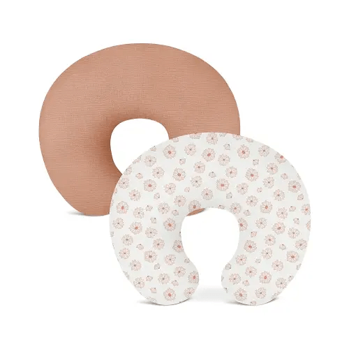 Nursing Pillow Covers 2 Pack, Muslin Nursing Cover for Breastfeeding Pillows, Comfortable for Baby Girls and Boys (Dusty Rose & Flower)