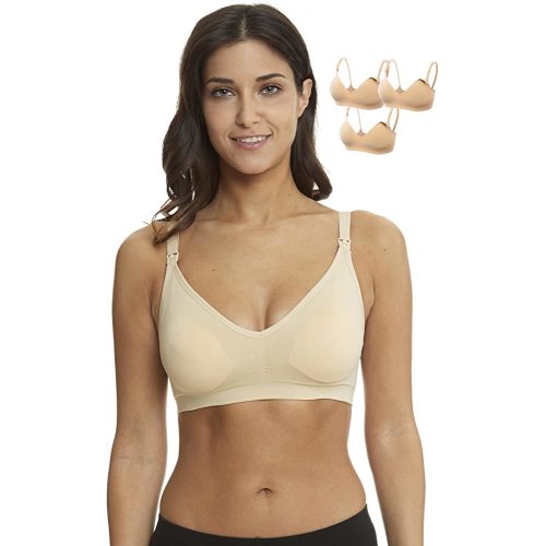 HOFISH Maternity Nursing Bra for Breastfeeding Pregnancy Deep V Neck T-Shirt Wireless Bra with Extenders & Clips