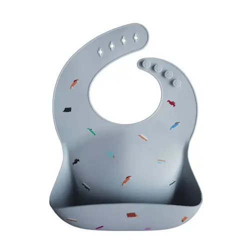 mushie Silicone Baby Bib | Adjustable Fit Waterproof Bibs (Retro Cars)